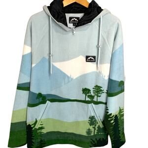 Massive Outdoor Hoodie Size Small Nature Cabin Fleece Mountains River Landscape